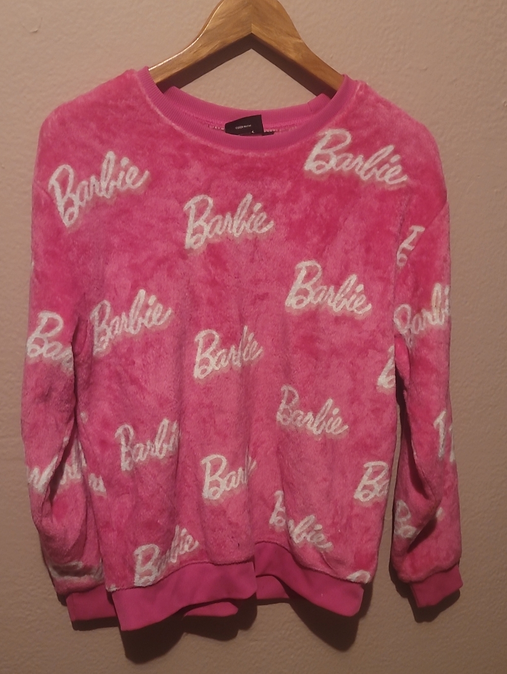 Barbie Pink Plush Logo Crewneck Sweatshirt